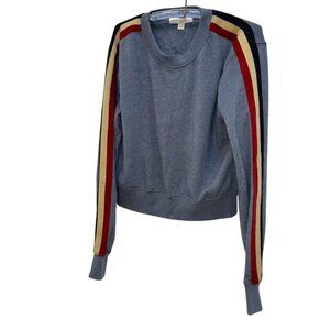 Spiritual Gangster chambray blue shimmer arm racing stripes sweatshirt XS
